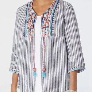 J Jill Open Front Linen Boho Cotton Topper, XL